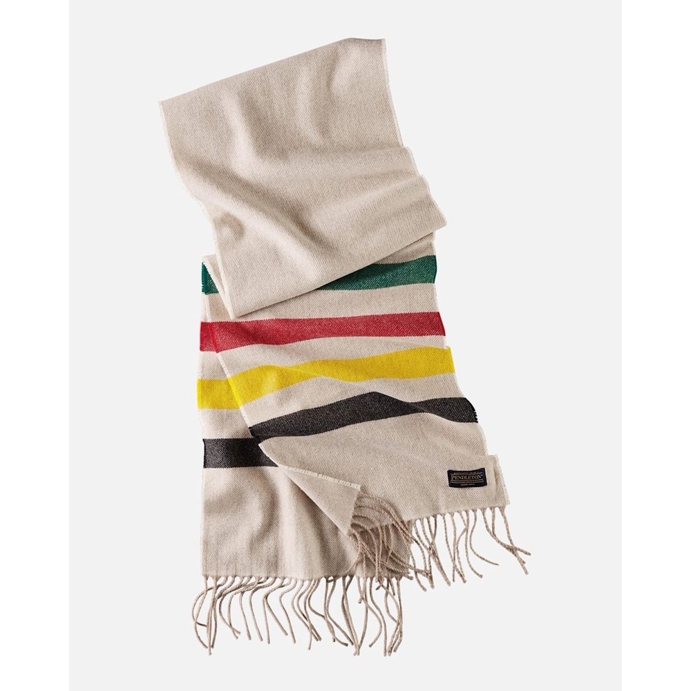 Pendleton Wool Muffler Scarf Glacier Stripe National Park Collection Tan 11x65